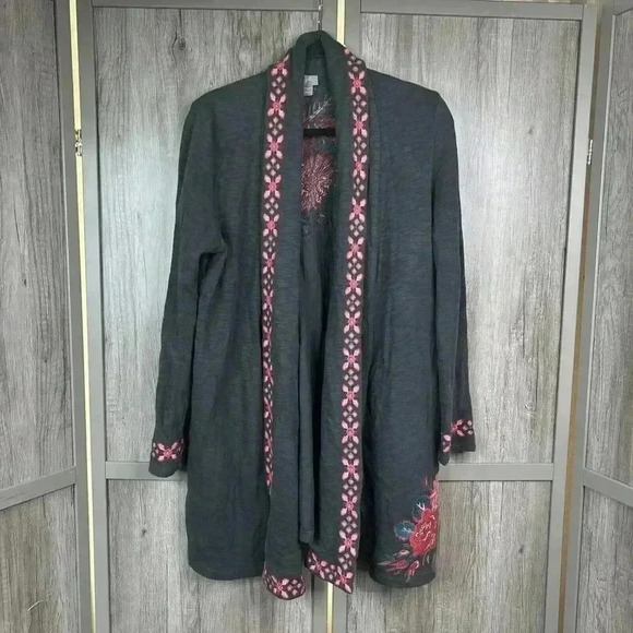 J Jill Duster Cardigan Size S Embroidered Bohemian Open Front Long Small - Picture 1 of 12